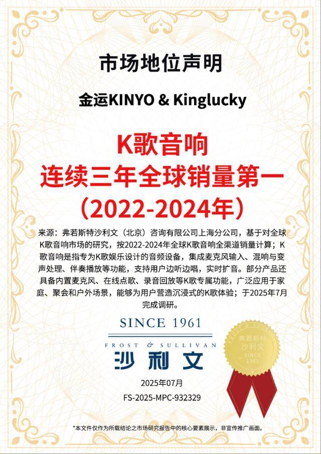 金运品牌再获沙利文市场地位认证：连续三年